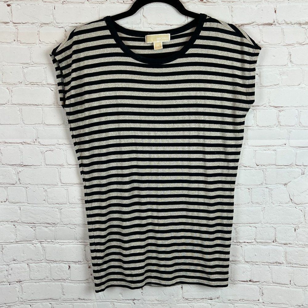 MICHAEL MICHAEL KORS beige black gold striped sleeveless tank top size XS